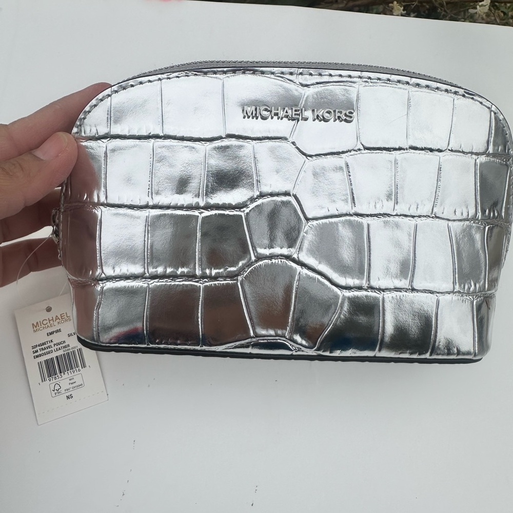 Michael Kors Silver Croc-Embossed Pouch